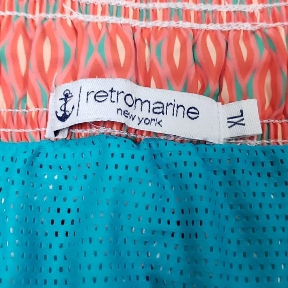 RETROMARINE CORAL/TEAL SWIM TRUNKS, SIZE XL